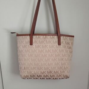 Michael Kors Cream and Brown Tote Bag with Signature Monogram